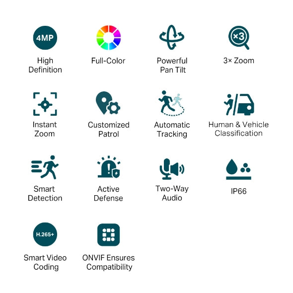 TP-Link VIGI 4MP C340-W(4mm) Outdoor Full-Colour Wi-Fi Bullet Network Camera, 4mm Lens, Smart Detection, 3YW