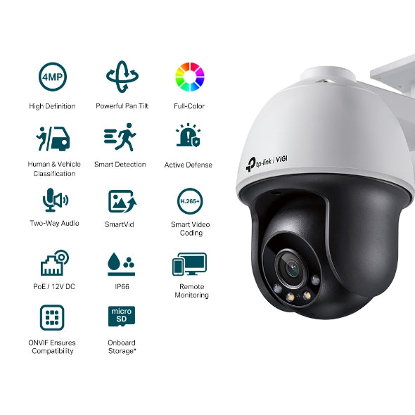 TP-Link VIGI 4MP C540(4mm) Outdoor Full-Colour Pan Tilt Network Camera, 4mm Lens, Smart Detection, 3YW