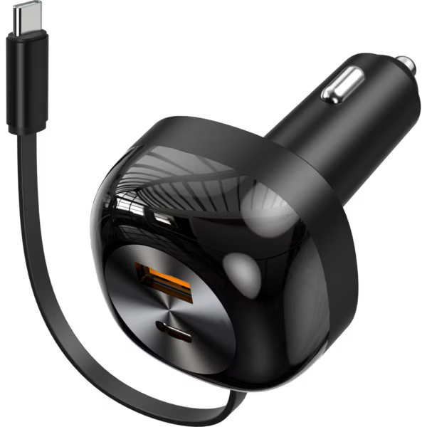66W USB-C + USB-A Retractable Car Charger