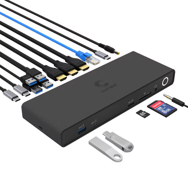 USB-C Hybrid Triple 2K HDMI Docking Station with 120W AC Adapter