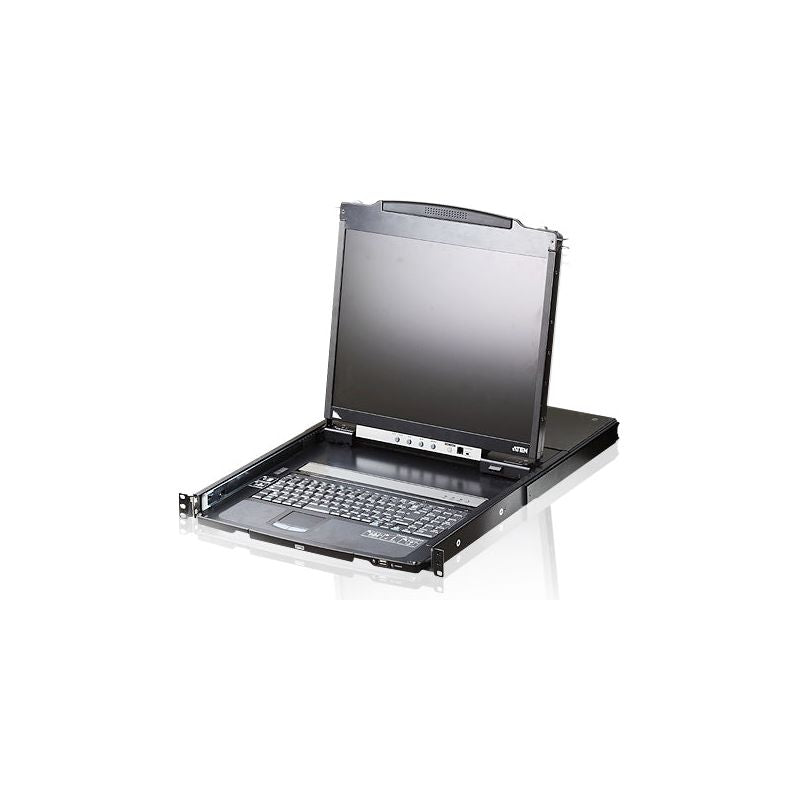 Aten Rackmount Dual Rail LCD Console VGA PS/2-USB w/ 19' LCD Display, 1x Custom KVM Cable Included, 1280x1024@75hz Display, LED Illumination