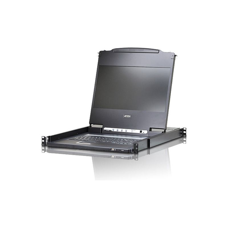 Aten Rackmount Single Rail LCD Console VGA,HDMI,DVI & VGA w/ 17.3' LCD Display, 1x Custom KVM Cable Included, 1920x1080@60hz Display, LED Illumination