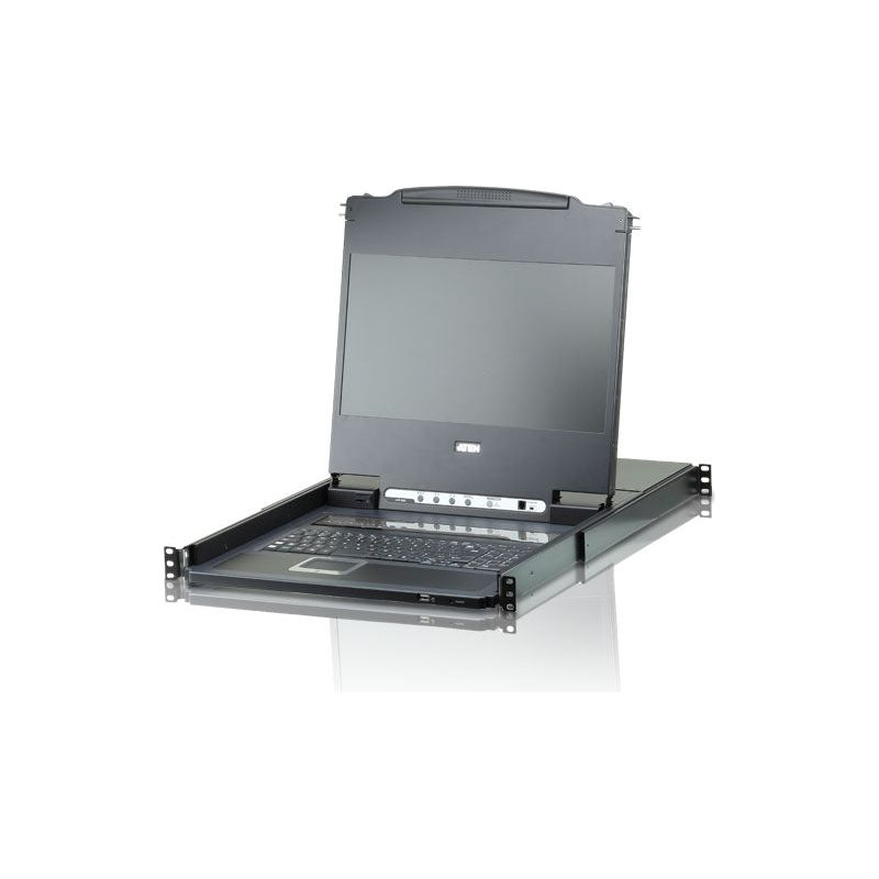 Aten Rackmount KVM Switch Single Rail 8 Port DVI USB w/ 17.3' LCD Display, 2x Custom KVM Cables, 1920x1200@60hz Display, LED Illumination