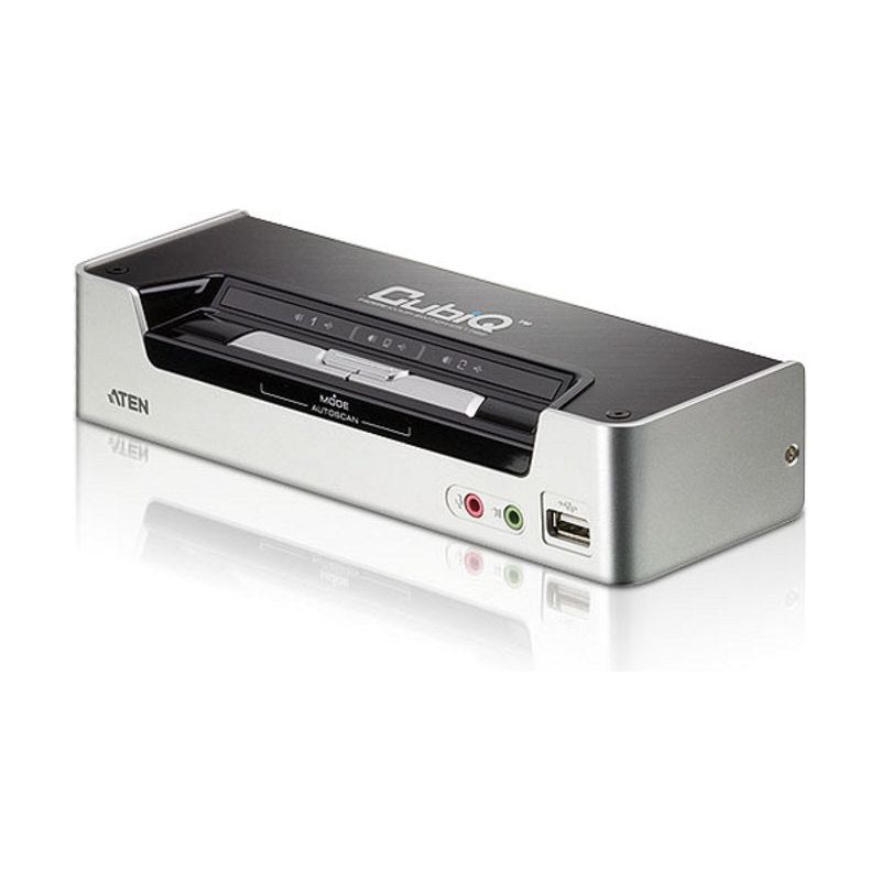 Aten Desktop KVMP Switch 2 Port Single Display HDMI w/ Dolby HD audio, 2x Custom KVM Cables Included, 2x USB Port, Selection Via Front Panel