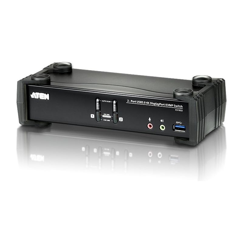 Aten Desktop KVMP Switch 2 Port Single Display 4k DisplayPort w/ audio, Cables Included, 2x USB Port, Selection Via Front Panel