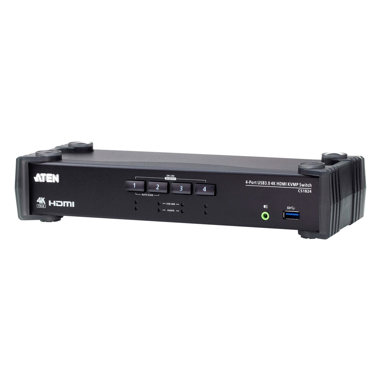 Aten Desktop KVMP Switch 4 Port Single Display 4k HDMI w/ audio mixer mode, Cables Included, Selection Via Front Panel