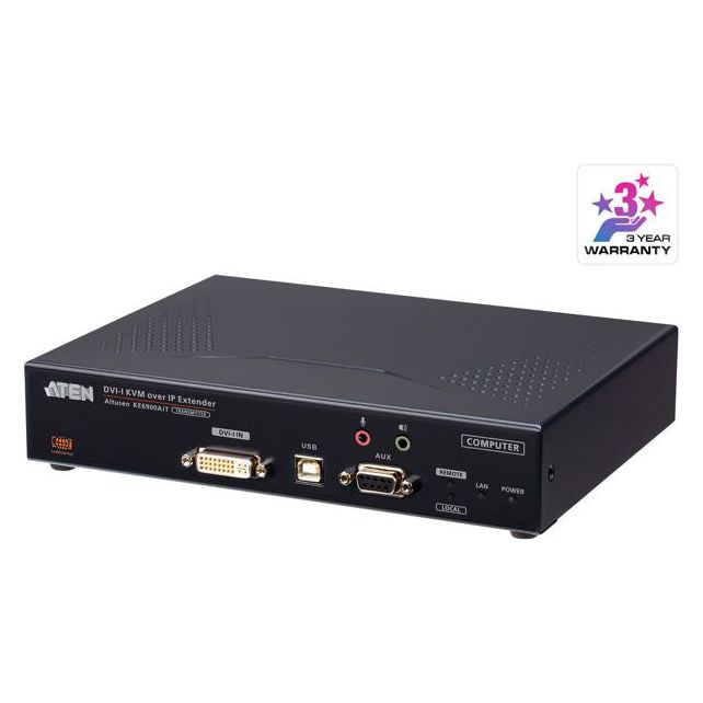 Aten DVI-I Single Display KVM over IP Transmitter with Software Decoder Ability, Supports power/network failover, Superior video quality