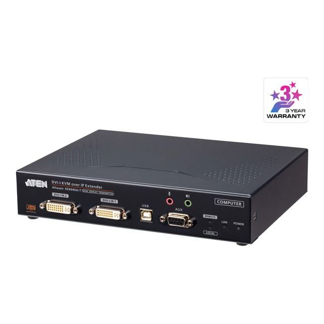 Aten DVI-I Dual Display KVM over IP Transmitter with Software Decoder Ability, Supports power/network failover, Superior video quality
