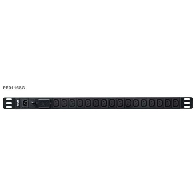 Aten 0U Basic PDU with Surge Protection, 16x IEC Sockets, 10A Max, 100-240VAC, 50-60HZ, Overcurrent protection, Aluminum material