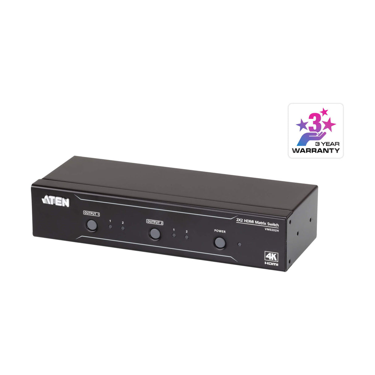 Aten 2x2 4K HDMI Matrix, control via front-panel pushbuttons, IR remote and RS232 control, EDID management