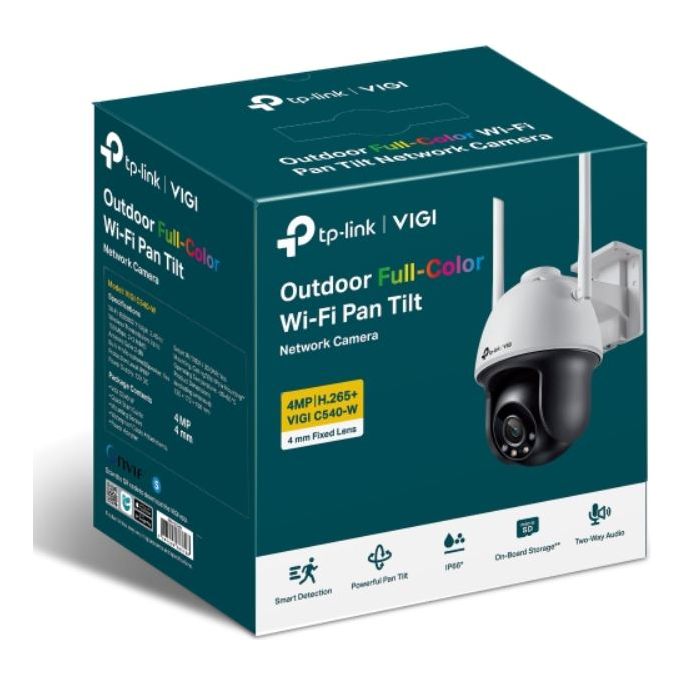 TP-Link VIGI 4MP C540-W(4mm) Outdoor Full-Colour Wi-Fi Pan Tilt Network Camera, 4mm Lens, Smart Detection,3YW