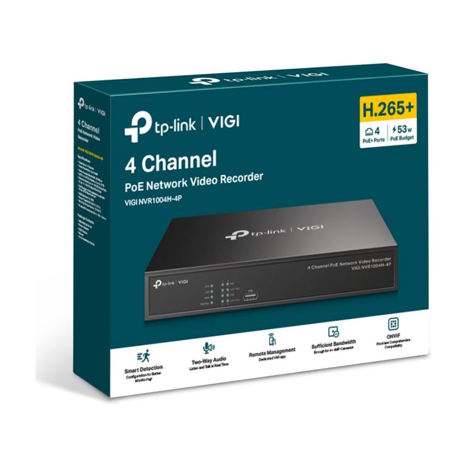 TP-Link VIGI NVR1004H-4P 4 Channel PoE+ Network Video Recorder, 24/7 Continuous Recording, 4K HDMI Video Output & 16MP Decoding (HDD Not Included)