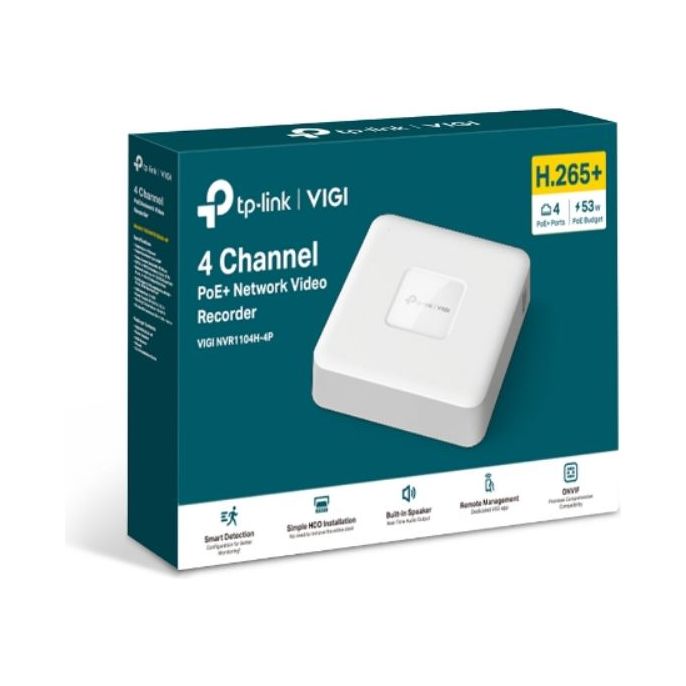 TP-Link VIGI NVR1104H-4P 4 Channel PoE+ Network Video Recorder, 24/7 Continuous Recording, 4K HDMI Video Output & 16MP Decoding (HDD Not Included)
