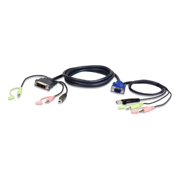 Aten KVM Cable 1.8m with VGA, USB & Audio to DVI-I (Single Link), USB & Audio