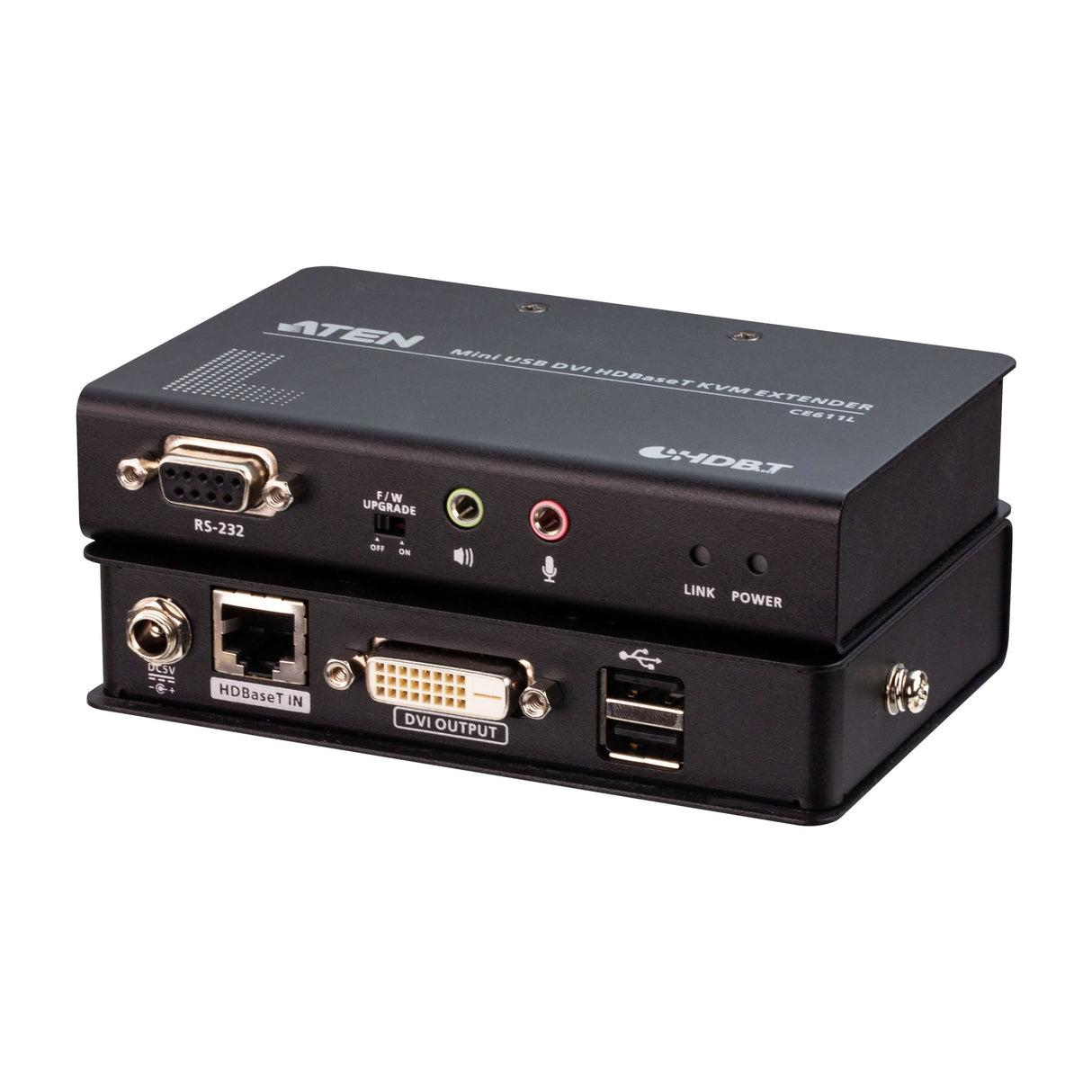 Aten DVI HDBaseT Mini KVM Extender, extends USB Keyboard and mouse with DVI video up to 1920 x 1200 @ 100m (Cat 6a), 2 USB 2.0 ports,