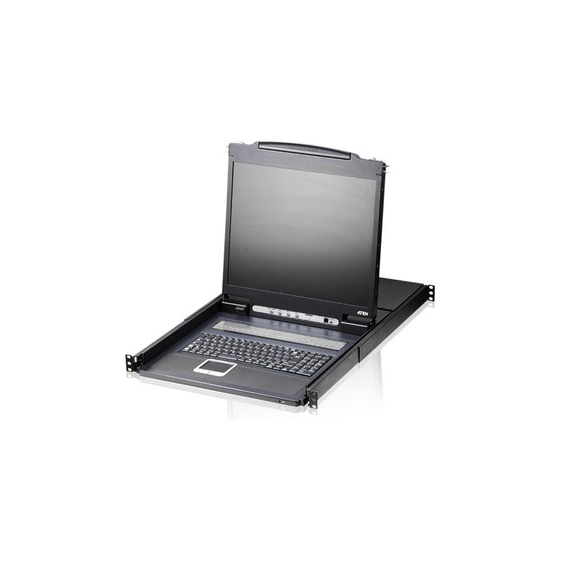 Aten Rackmount KVM Switch 16 Port VGA PS/2-USB w/ 19' LCD Display, 2x Custom KVM Cables Included, 1280x1024@75hz Display, LED Illumination