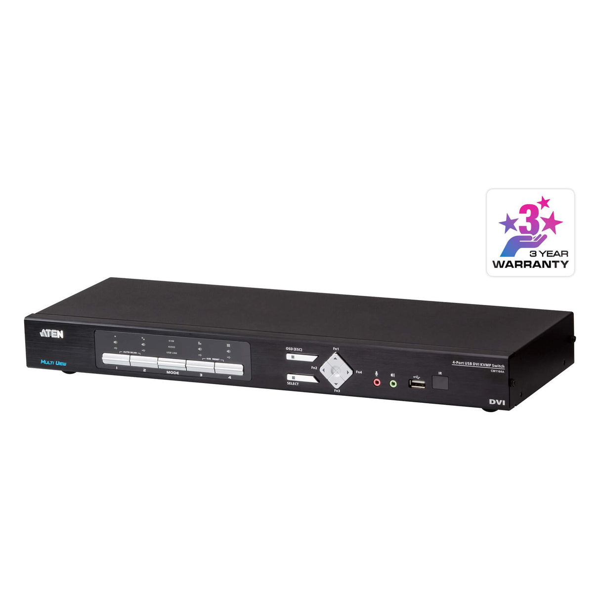 Aten 4-Port DVI Multi-View KVMP Switch, Quad View with Picture in Picture, support up to 1920 x 1200 @ 60 Hz, 4 DVI USB KVM Cables Included