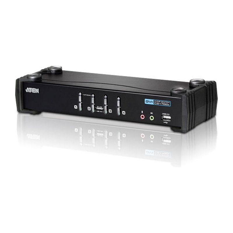 Aten Desktop KVMP Switch 4 Port Single Display DVI w/ audio, 4x Custom KVM Cables Included, 2x USB Port, Selection Via Front Panel