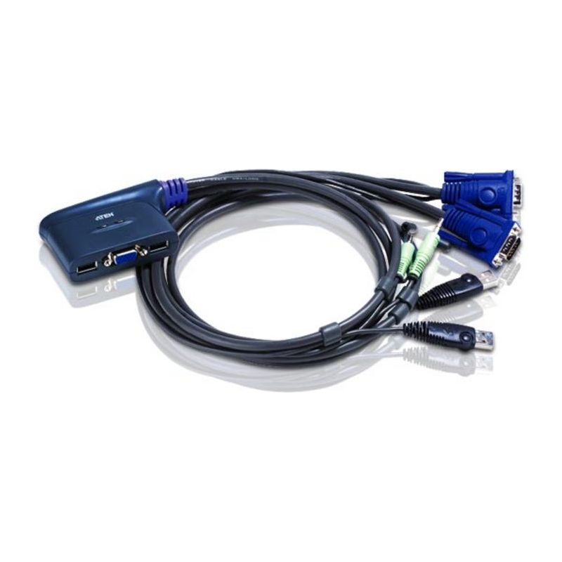 Aten Compact KVM Switch 2 Port Single Display VGA w/ audio, 1.8m Cable, Computer Selection Via Hotkey,