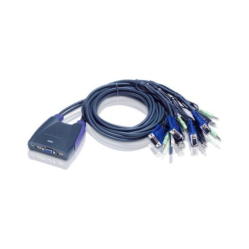 Aten Compact KVM Switch 4 Port Single Display VGA w/ audio, 1.8m Cable, Computer Selection Via Hotkey,