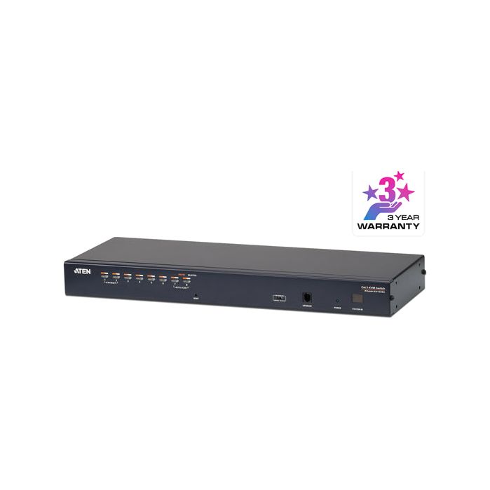 Aten Rackmount KVM Switch 1 Console 8 Port Multi-Interface Cat 5, KVM Cables NOT Included, Daisy Chainable for up to 256 Devices,