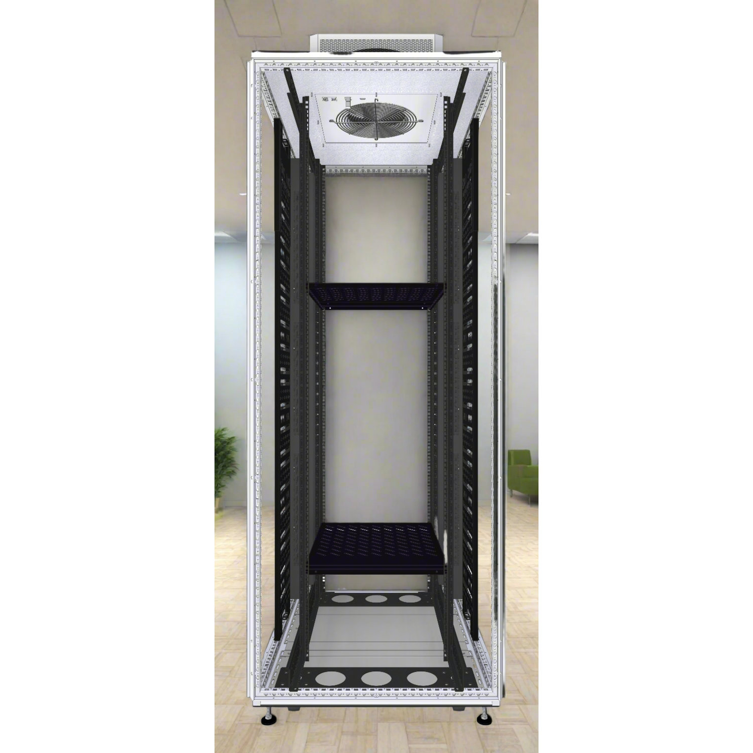 Rittal 42RU Acoustic Office Rack, Office Fan, 2 x Outlet Filters, Roof